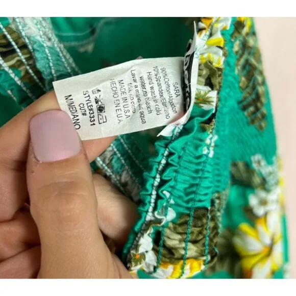 Sara USA Tropical Cotton Halter Dress With Smocked Back Green & Yellow Floral 30 - Picture 7 of 7